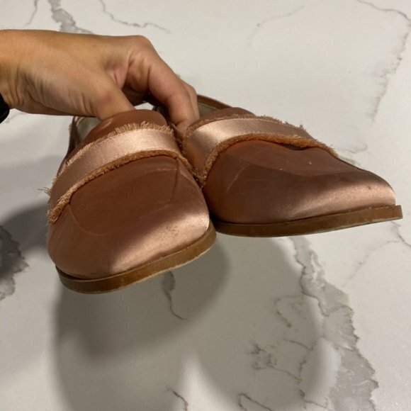 Zara Slip On Basic Satin Slip On Loafer Frayed Fringed Light Pink Womens… - Picture 7 of 11